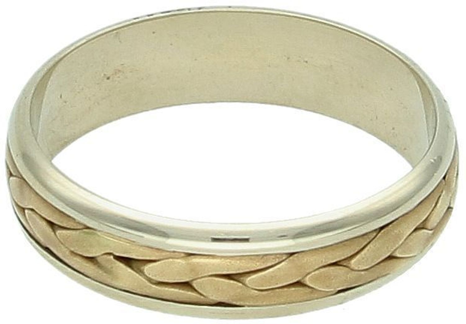 Złota obrączka damska 585 półokrągła 5 mm z warkoczem  Żółte i białe złoto.jpg